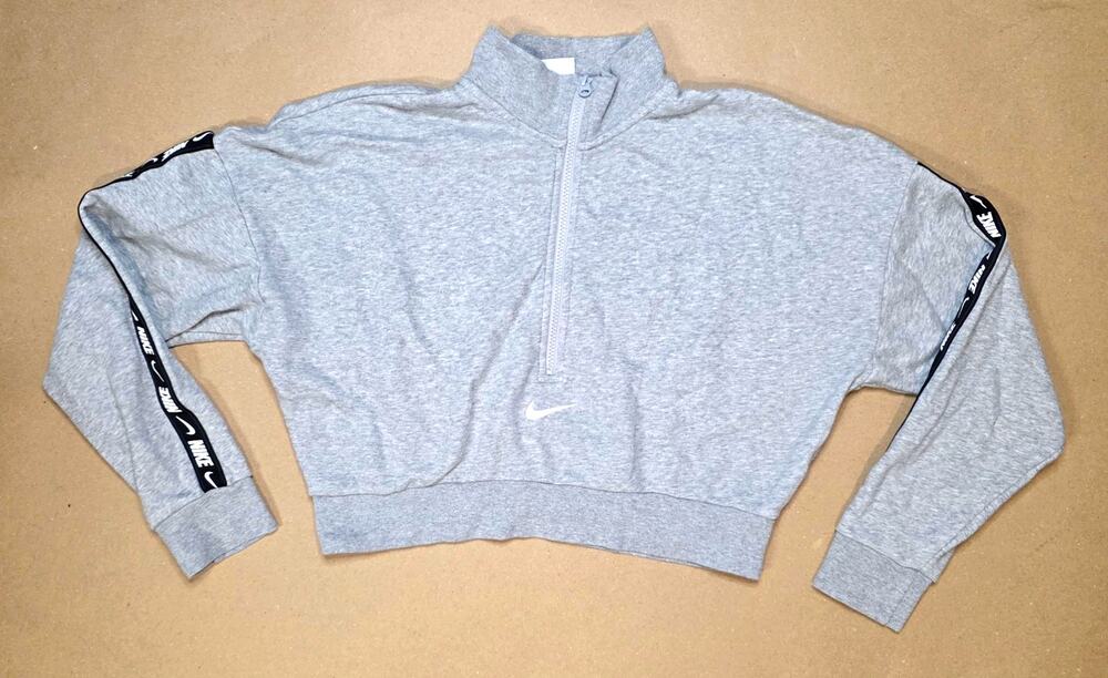 Nike Womens Sweatshirt 1/4 Zip Mock Neck Logo Gray Size M Cotton Fleece
